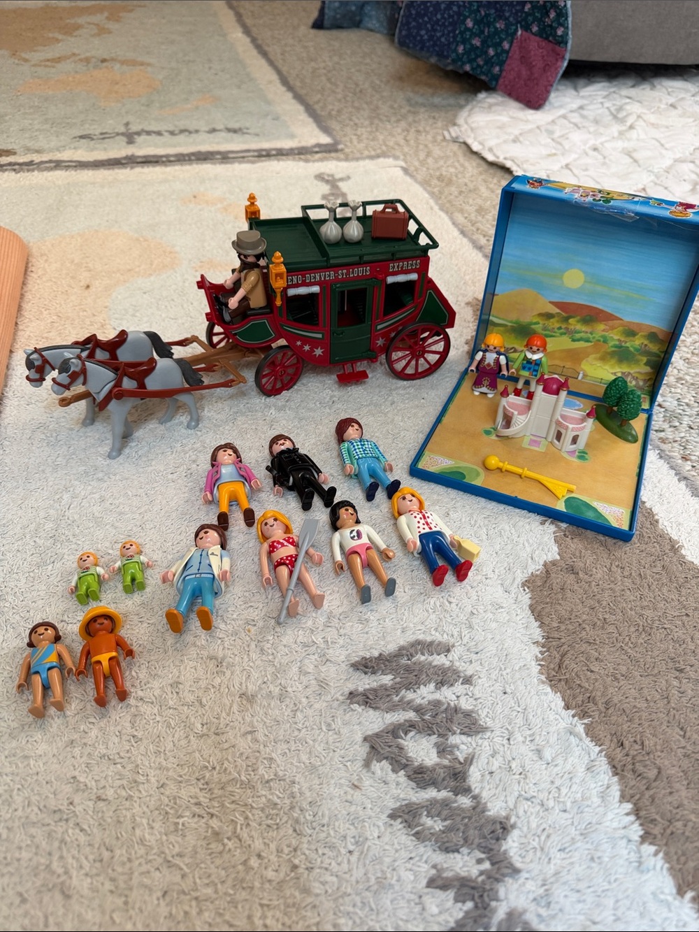 Playmobil Kids Toy Set with Red & Green Stagecoach and Mini Figures